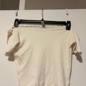 American Rag Cream Fitted Ribbed Blouse